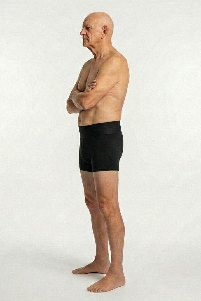 444 Studios Invictus inkontinens underbukser til mænd på model, boxers, 200 ml, sort, dobbelt elastik, side