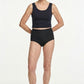 444 Studios Elva incontinence panties on model, high waist, 350 ml, black, front view