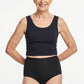 444 Studios Elva incontinence panties on model, high waist, 350 ml, black, front view, close-up