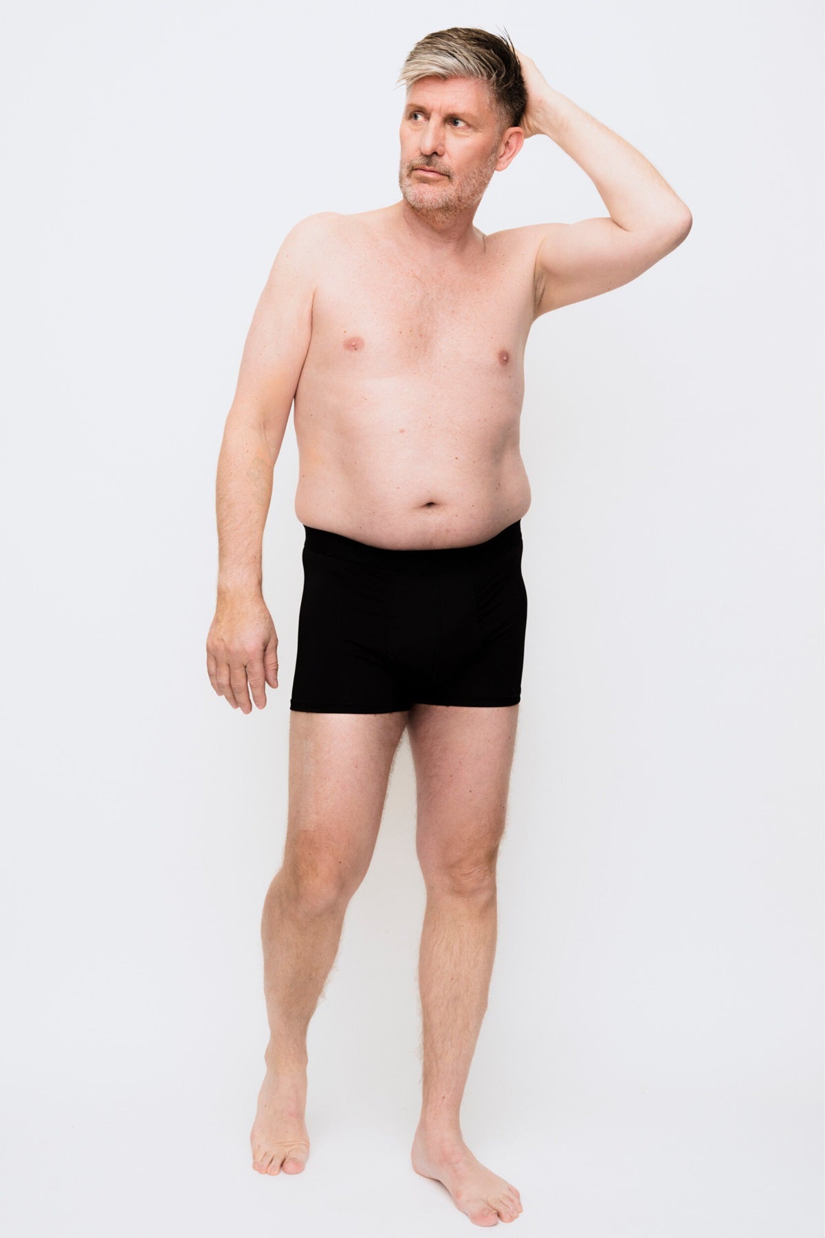 444 Studios Ultra incontinence underwear for men on model, boxers, 90 ml, black, front view