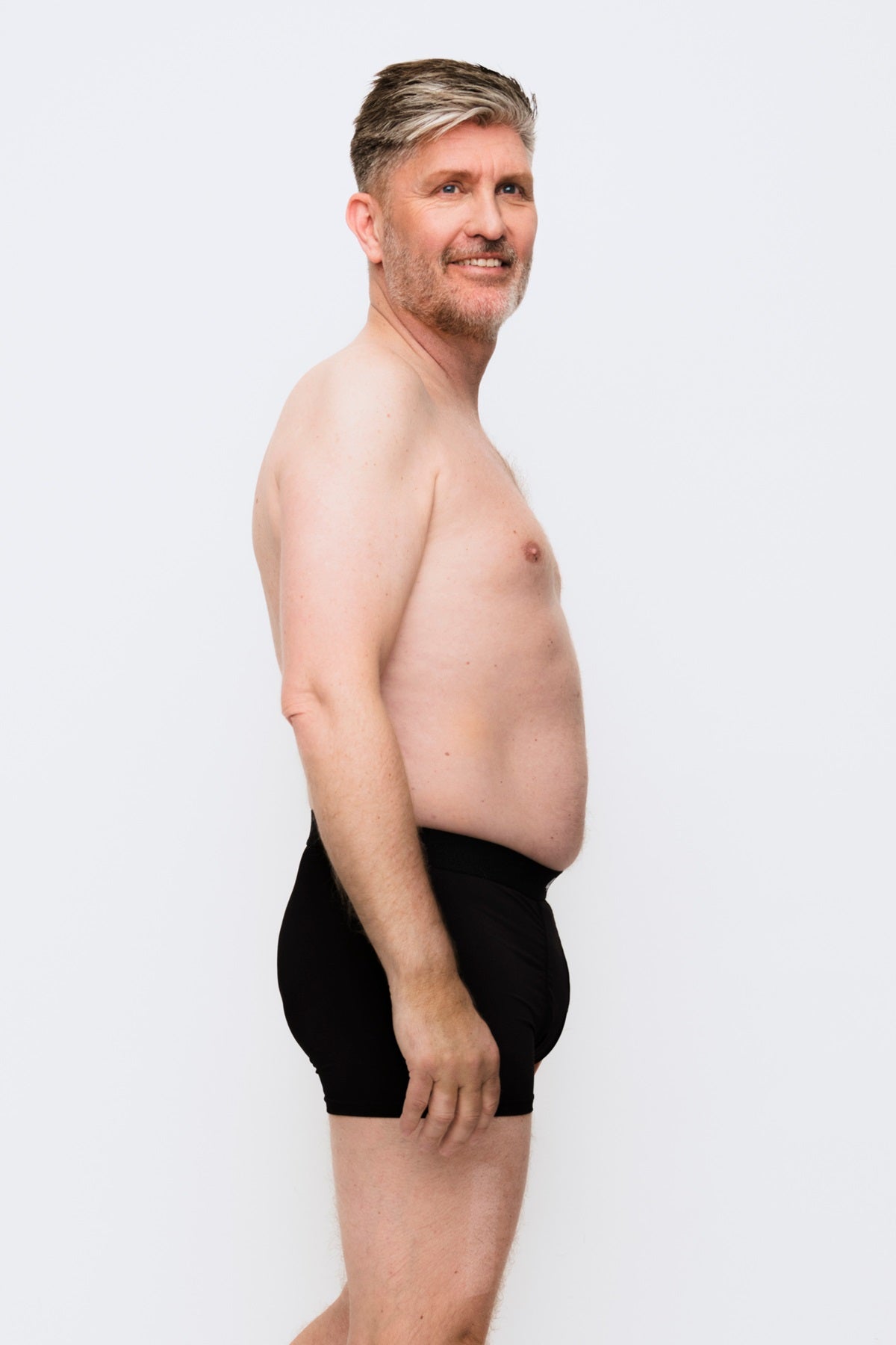 444 Studios Ultra incontinence underwear for men on model, boxers, 90 ml, black, side